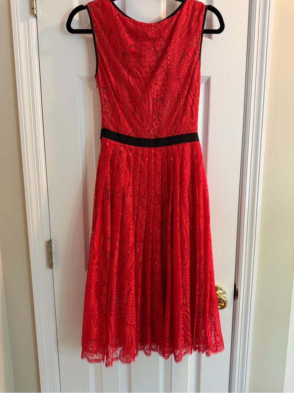 Michael Kors Red Lace Dress with Black Waistband